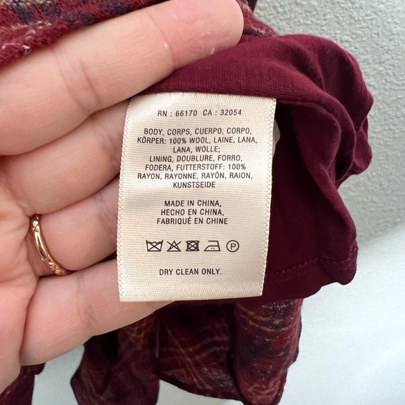 Anthropologie Maeve Burgundy Plaid Wool Midi Skirt - Picture 7 of 10